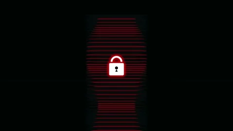 Digital padlock icon glowing with red lines on black background motion vide.. Stock Footage 342279006