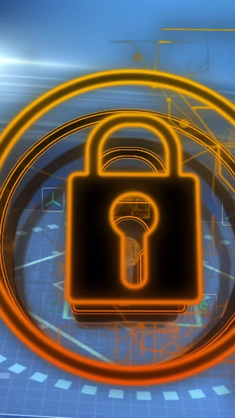 Digital padlock icon over futuristic data security animation Stock Footage 341976982