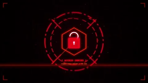 Digital padlock icon unlocked on futuristic interface screen. Stock Footage 347279341