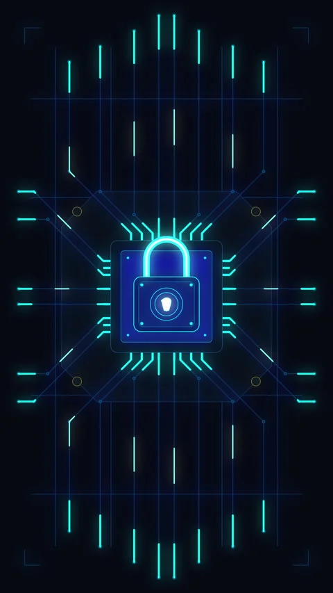 Digital padlock security with cyber data encryption and network lines Stock Footage 348331844