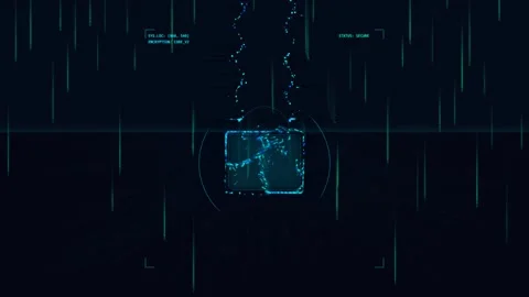 Digital padlock security icon dissolving into binary code particles on dark.. Stock Footage 341824341