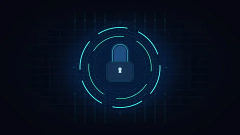Digital padlock security icon with rotating data protection circle for netw.. Stock Footage 348331497