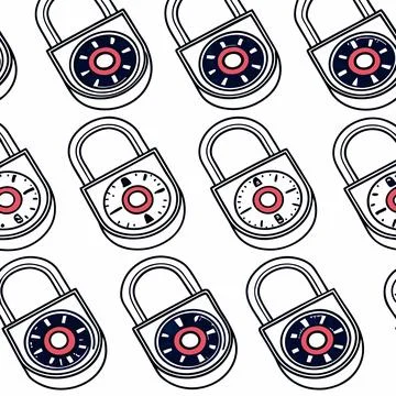 Digital Padlocks in Seamless Grids, Secure Vector Pattern for Cybersecurity.. Stock Illustration