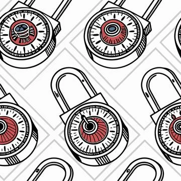 Digital Padlocks in Seamless Grids, Secure Vector Pattern for Cybersecurity.. Stock Illustration