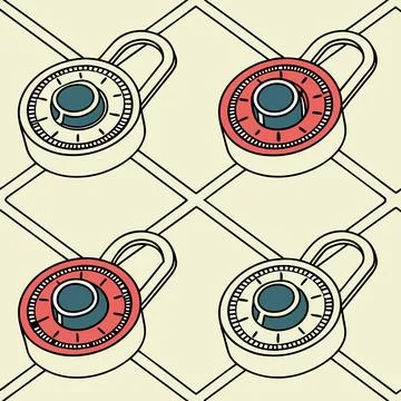 Digital Padlocks in Seamless Grids, Secure Vector Pattern for Cybersecurity.. 스톡 일러스트