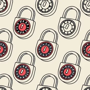 Digital Padlocks in Seamless Grids, Secure Vector Pattern for Cybersecurity.. Stock Illustration