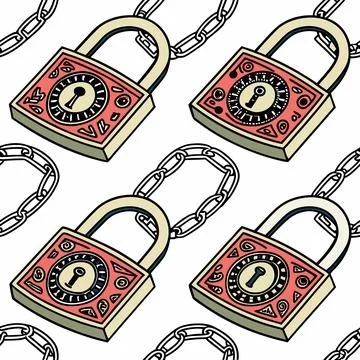 Digital Padlocks in Seamless Grids, Secure Vector Pattern for Cybersecurity.. Stock Illustration