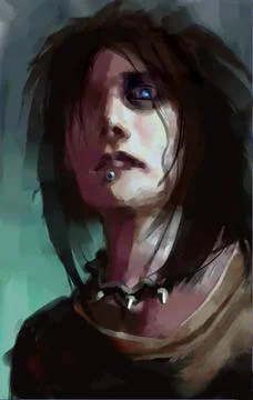 Digital painted dark gothic rock punk style portrait with mouth ring Illustrazione stock