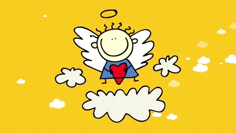 Digital painting with clouds moving on the background where an angel gets to the 库存影片 131682616