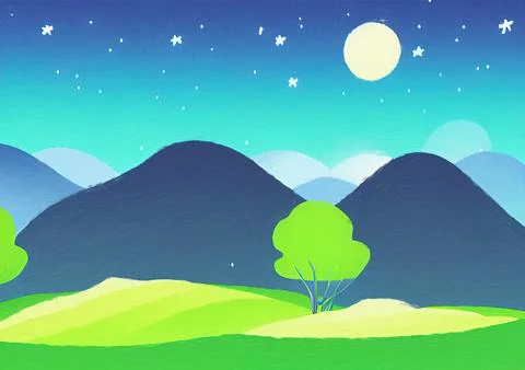 Digital painting illustration of spring or summer beautiful landscape. Stock Illustration