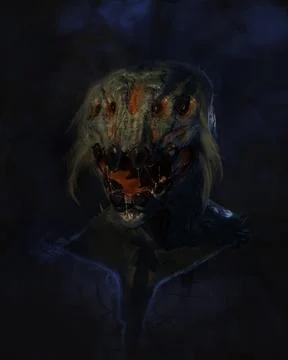 Digital painting of a sci-fi alien insect creature from space with dramatic b Illustrazione stock