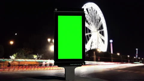 Digital Panel Green Screen Night Traffic Time Lapse, Paris Street Billboard Stock Footage 161154731