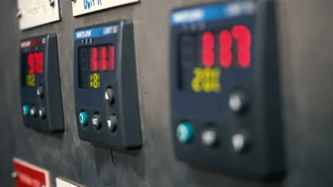 Digital panel meters in Electrical control room or switch gear room in industria Stock Footage 153923884