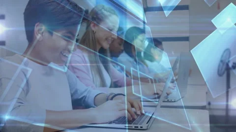 Digital panels drifting across view initiating collaborative coding by five Stock Footage 312905589