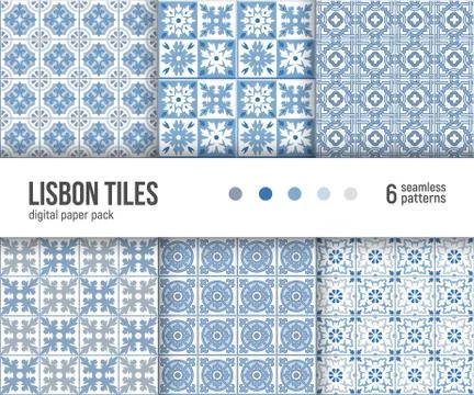 Digital paper pack, 6 abstract seamless patterns Illustrazione stock