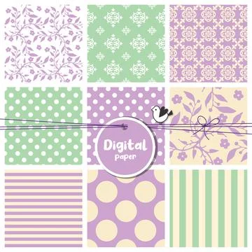 Digital papers, Set of seamless patterns Stock Illustration