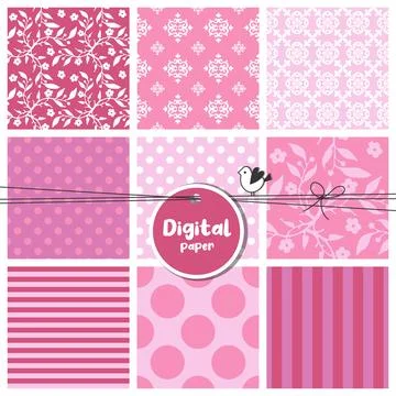 Digital papers, Set of seamless patterns Stock Illustration
