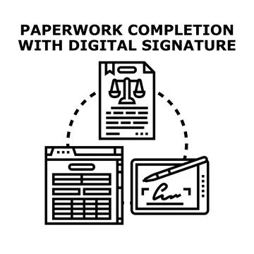 Digital paperwork completion with electronic signature process Stock Illustration
