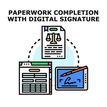 Digital paperwork completion with electronic signature process Stock Illustration