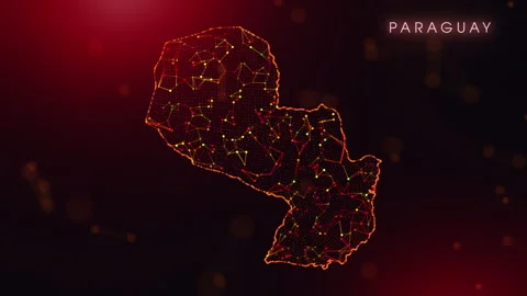 Digital Paraguay Map Motion Reveal With Abstract Red And Orange Plexus Netw.. Stock Footage 332400561