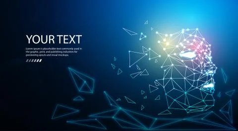 Digital particle face technology concept background for artificial intelligence Illustrazione stock