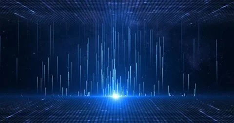 Digital particle lines emit light and flow of data points, big data visualiza Stock Footage 294688032