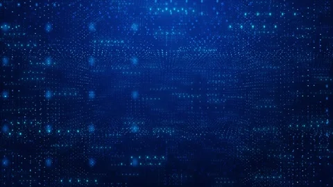 Digital particle matrix room visual with blue dotted walls, glowing depth, and d Stock Footage 340549810