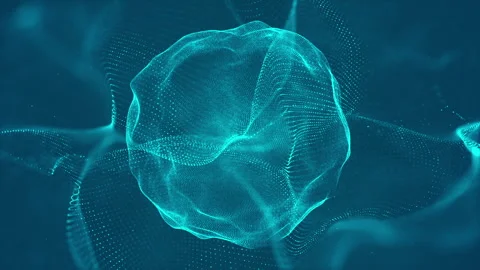 Digital Particle Sphere with Abstract Flowing Wave Background Stock Footage 339044069