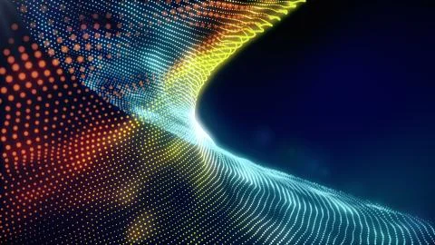 Digital particle surface. Abstract glowing dots simulate a data flow Illustrazione stock