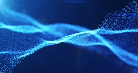 Digital particle waves with light motion and blurred background Stock Footage 243347111
