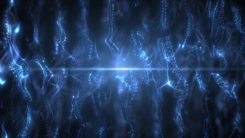Digital particle waves radiate light and stream of data points, big data visu Stock Footage 323364923