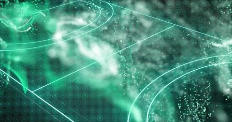 Digital particles and data processing over sports court image Stock Illustration