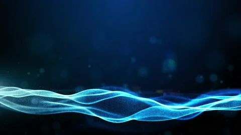 Digital particles blue color wave flow and lights with bokeh, Technology Stock-Footage 186347650
