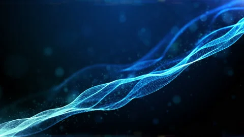 Digital particles blue color wave flow and lights with bokeh, Technology Stock Footage 186347651