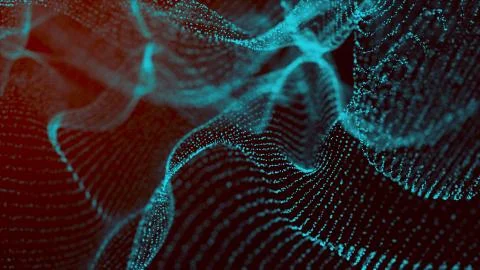 Digital particles floating wave form in the abyss abstract cyber technology de Stock Illustration