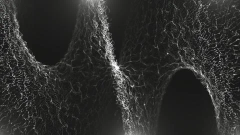 Digital particles floating waveform in the abyss abstract cyber technology... Illustrazione stock