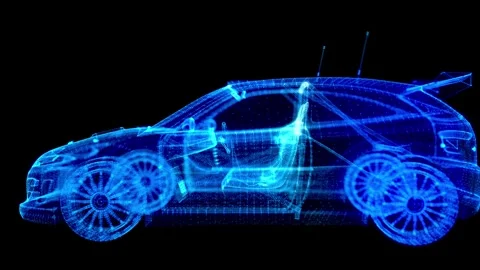 Digital particles formed form 3d model Car x-ray particles formation. Abstract Video stock 244583716