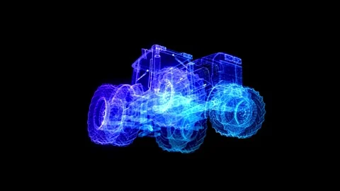 Digital particles formed form 3d model tractor particles formation. Abstract 3d Video stock 264815721