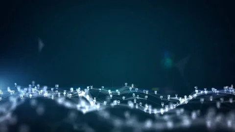 Digital particles wave and Digital data network connections for technology ba Stock Footage 135296139