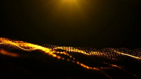 Digital particles wave flow gold color with bokeh abstract motion background Stock Footage 122307546
