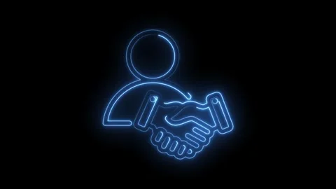Digital partnership neon glow animation of handshake symbol on black background Stock Footage 330777776