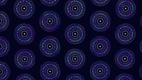 Digital pattern with abstract neon flowers in rows on black gradient Stock Footage 242603956