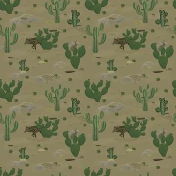 Digital pattern design with desert climate plants and animals Stock Illustration