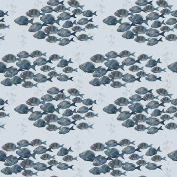 Digital pattern design with drawings of groups of fish Stock Illustration