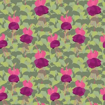 Digital pattern design with fuchsia flowers in purple Stock Illustration
