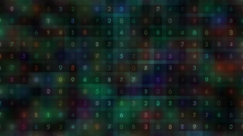 Digital Pattern Featuring Illuminated Numbers in a Futuristic Grid Setting Stock Footage 308165073