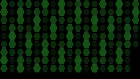 A digital pattern of glowing green hexagons arranged in a geometric grid 库存影片 335117165