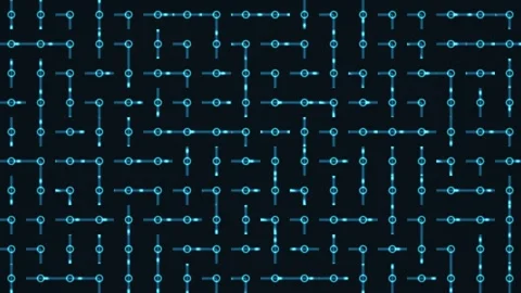 Digital pattern with lines and circles in blue on a dark Stock Footage 338286065