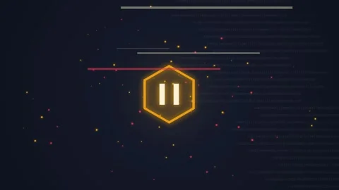 Digital Pause Icon Hexagon HUD Interface, Data Stream Background, Technolog.. Stock Footage 348415876
