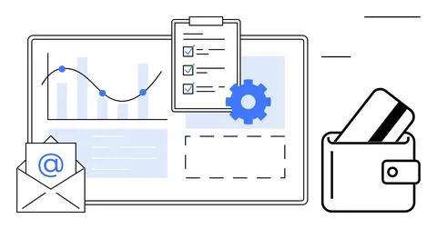 Digital Payment and Data Management Concept with Charts and Security Elements Stockillustratie